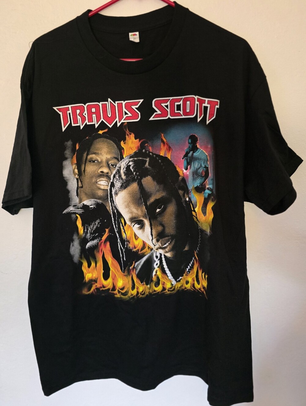 Travis Scott Retro Style Black Graphic T-shirt (XL) Fire & Flame
